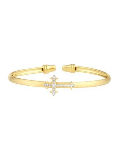 Pave Diamond Fleur Cross Stretchy Bangle Bracelet