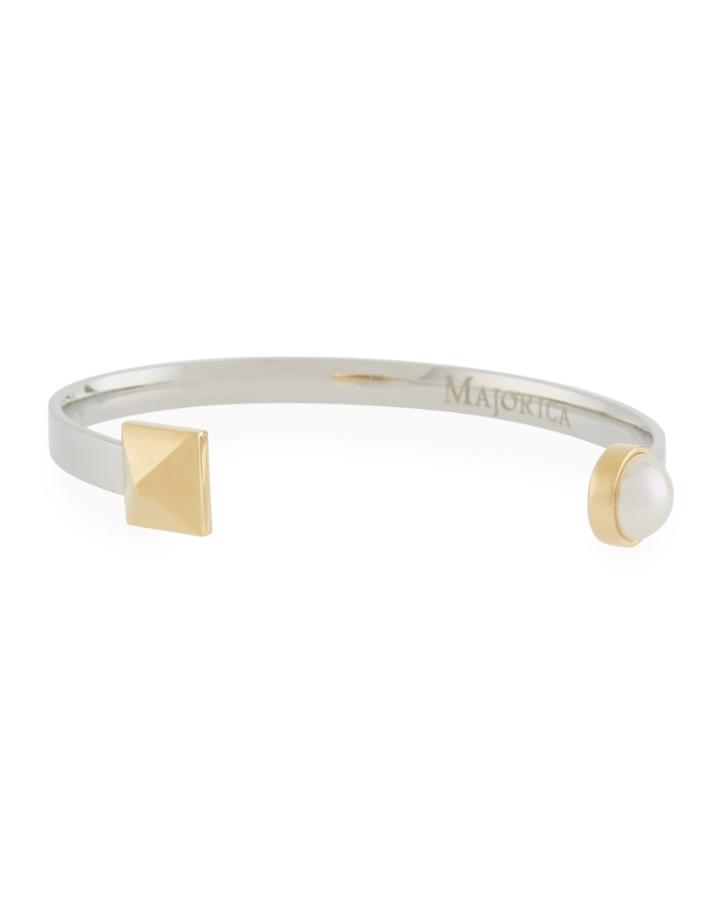 Pearl & Stud Open Bangle, Two-tone