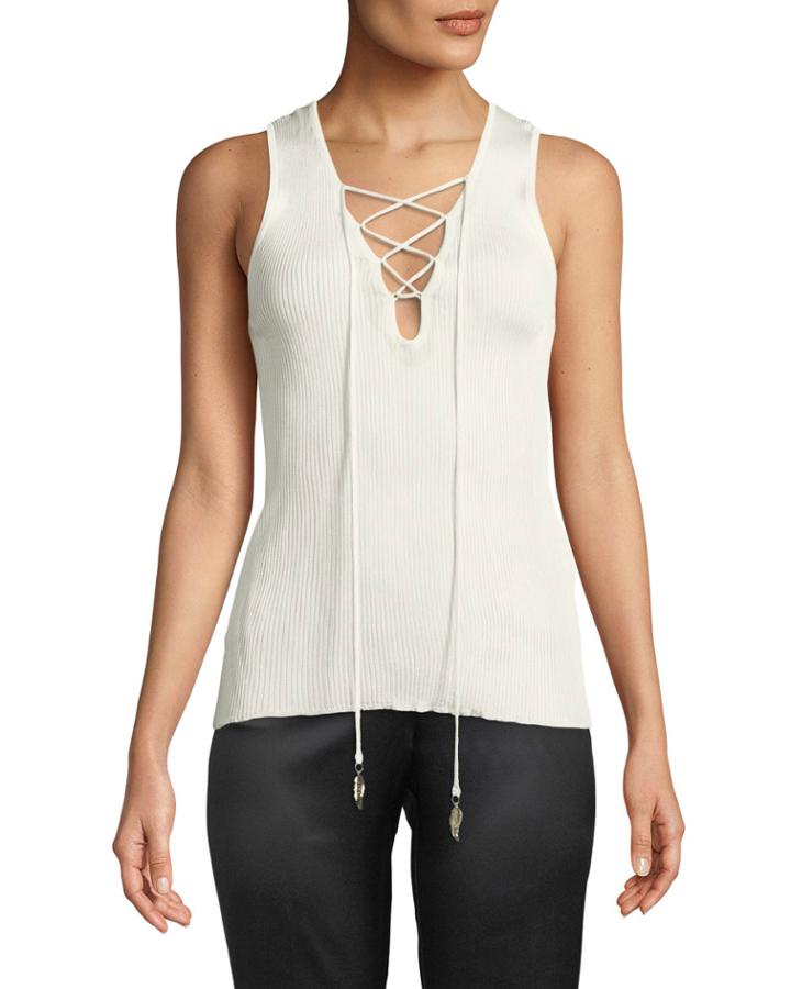 Ribbed Lace-up Tank Top