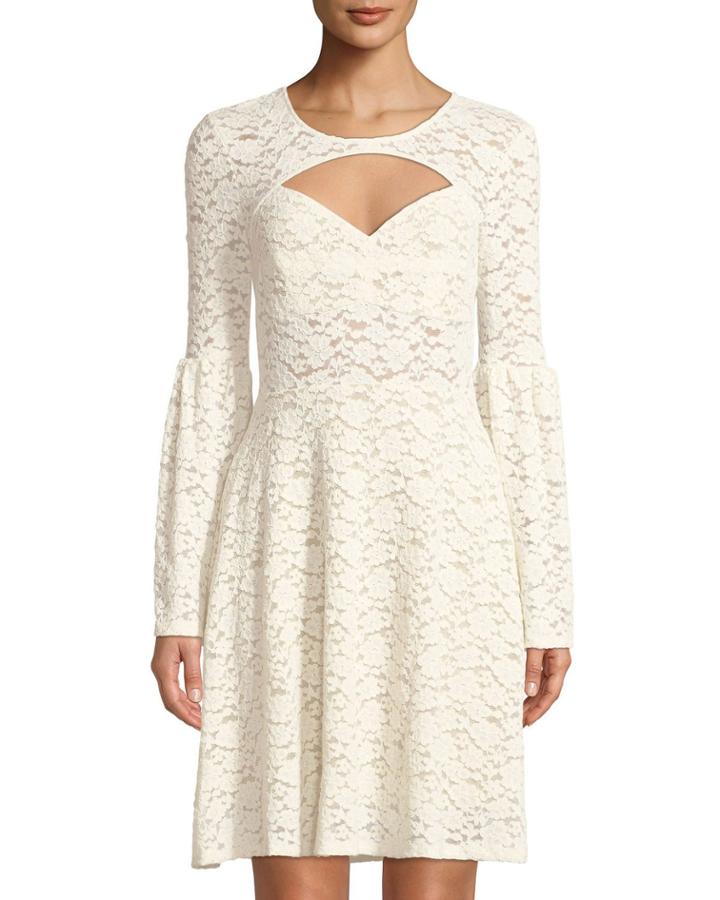Bell-sleeve Floral-lace Illusion Dress
