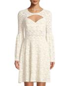 Bell-sleeve Floral-lace Illusion Dress