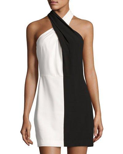 Colorblock Crepe Dress, Black/white