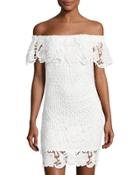 Off-the-shoulder Lace-overlay Dress, White