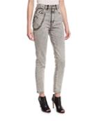 Embellished Dyed Denim Jeans, Ecru