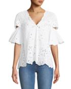 V-neck Scallop Cutout Embroidery Top
