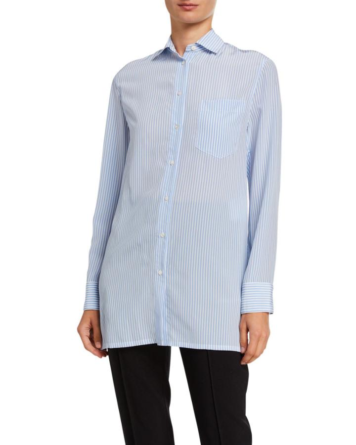 Striped Draped-back Blouse, Blue/multi