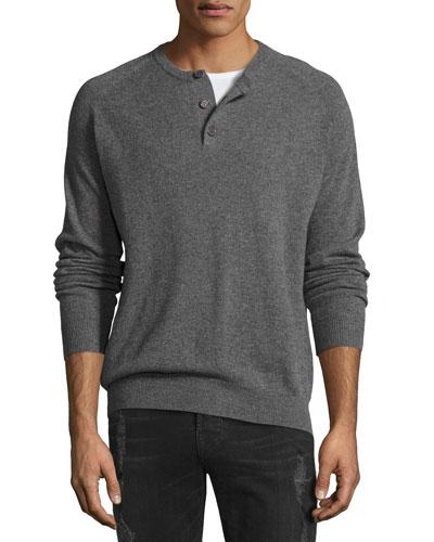 Cashmere Three-button Sweater, Ash Heather/black
