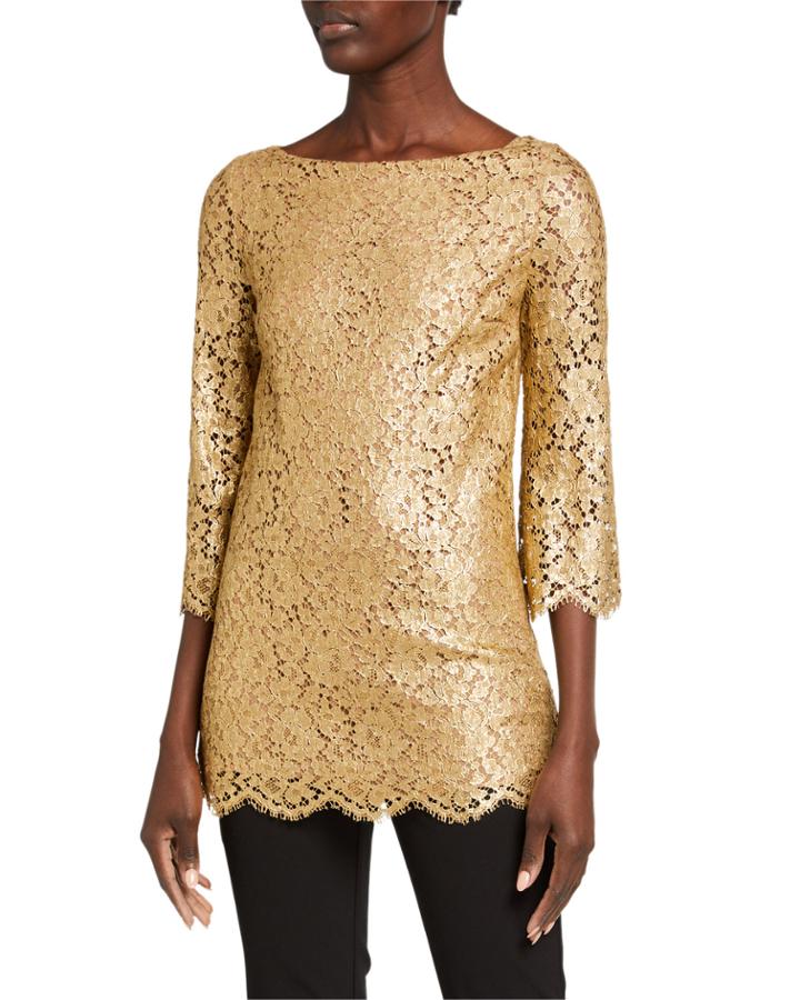 Metallic Lace 3/4-sleeve Tunic