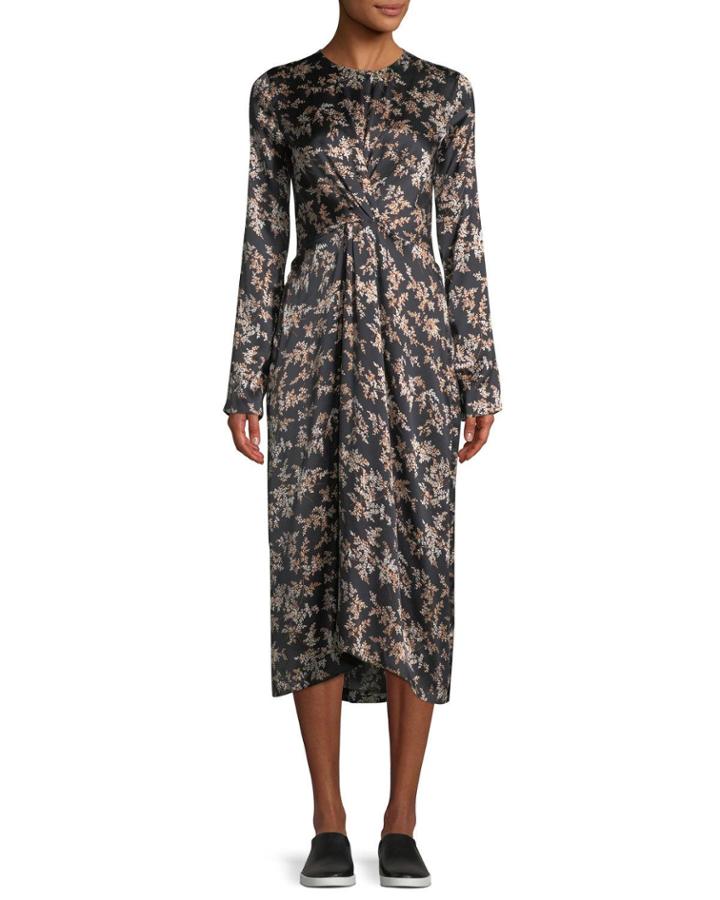 Eden Leaf-print Twist-front Silk