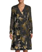 Sonya Wrap-front Dress With Velvet Floral Pattern