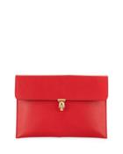 Skull-clasp Leather Envelope Clutch Bag, Red