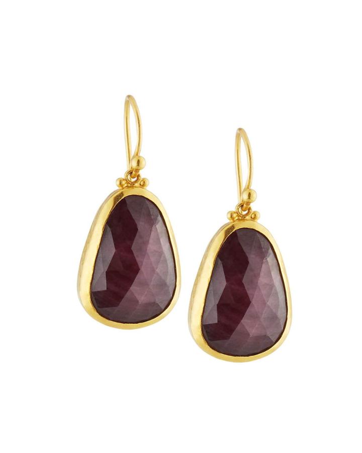24k Amorphous Rose-cut Ruby Drop Earrings