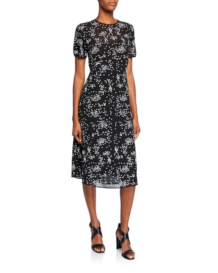 Floral Sequins Crewneck Short-sleeve Dress