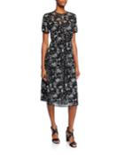 Floral Sequins Crewneck Short-sleeve Dress