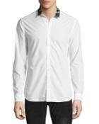 Woven Shirt With Snakeskin-print Collar, White