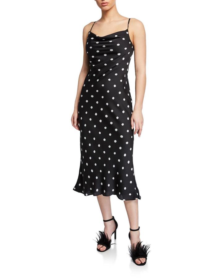 Polka-dot Cowl-neck Spaghetti-strap Bias-cut