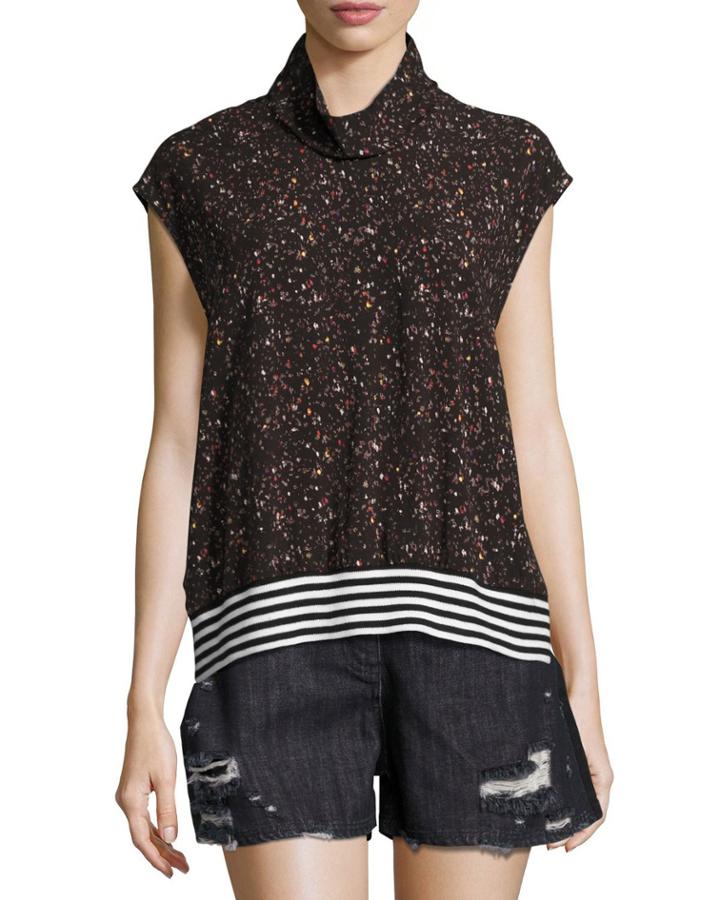 Zada Mock-neck Cap-sleeve Top, Black