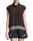 Zada Mock-neck Cap-sleeve Top, Black