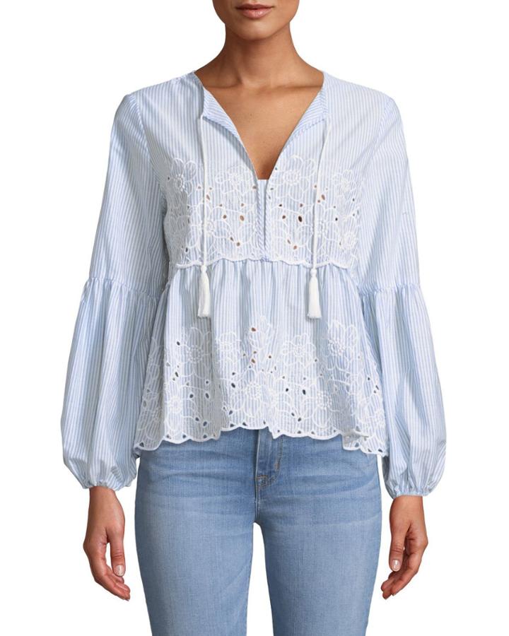 Eyelet-embroidered Balloon-sleeve Blouse