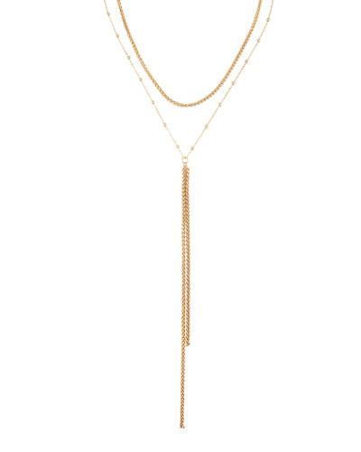 Double-row Layered Y-drop Necklace, Golden