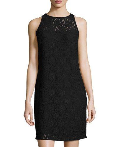 Floral Lace Shift Dress, Black