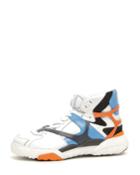 Men's Retro Logo Leather High-top Sneakers, Blue/orange