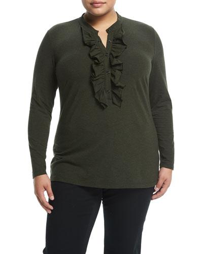 Ruffled-trim Henley Top,