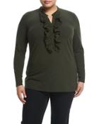 Ruffled-trim Henley Top,