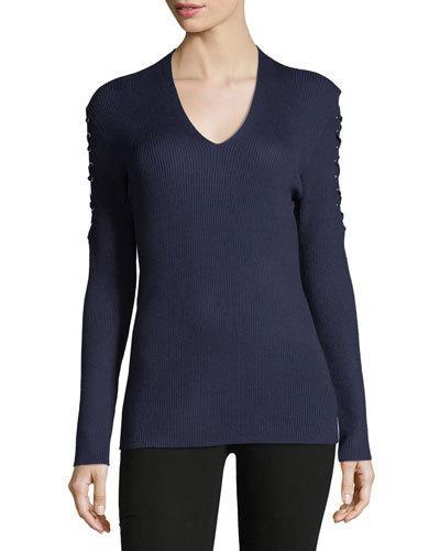 Crisscross-sleeve V-neck