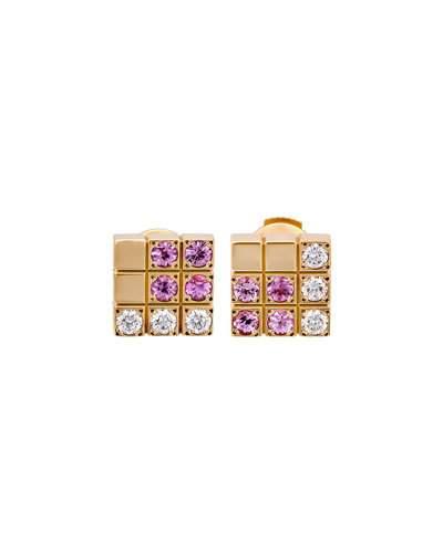 18k Diamond & Pink Quartz Square Button Earrings