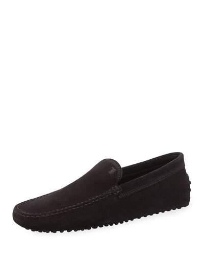 Suede Flat Slip-on Moccasin, Black
