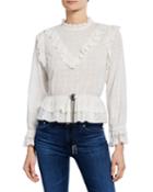 Embroidered Swiss Dotted Frilly Top