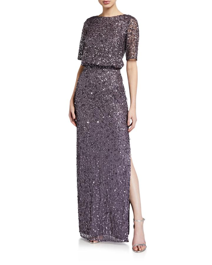 Beaded Mesh Blouson Gown
