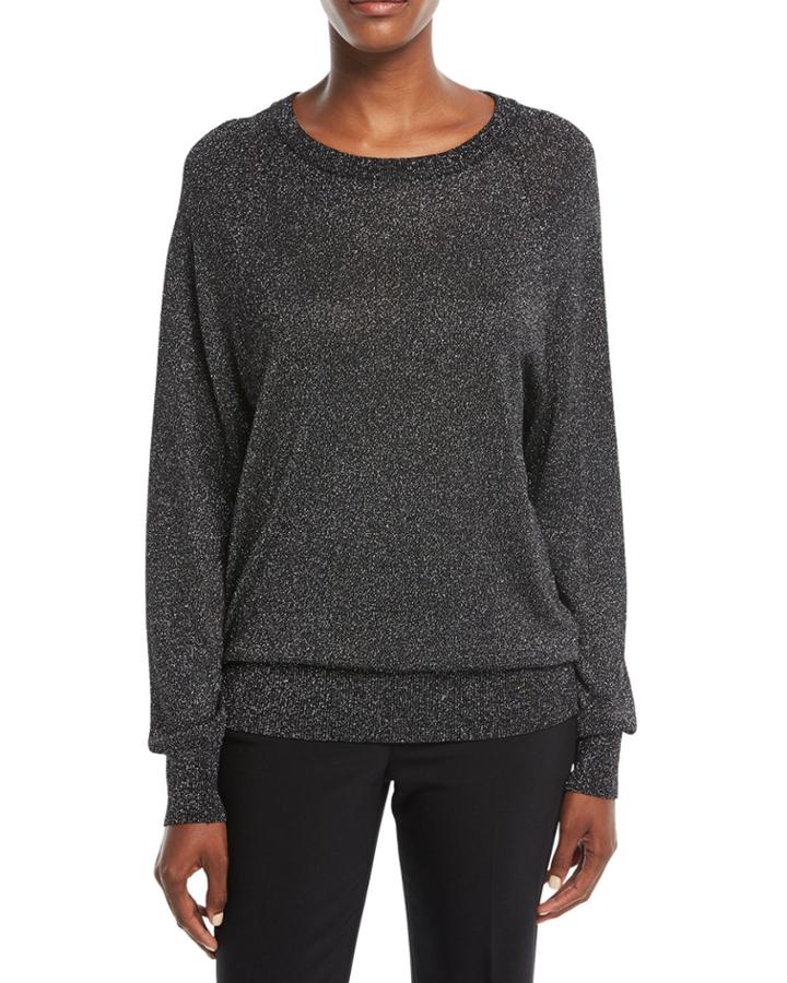 Raglan Long-sleeve Crewneck Metallic Pullover