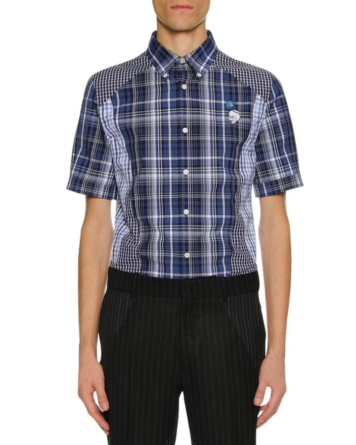 Men's Pieced Plaid Short-sleeve