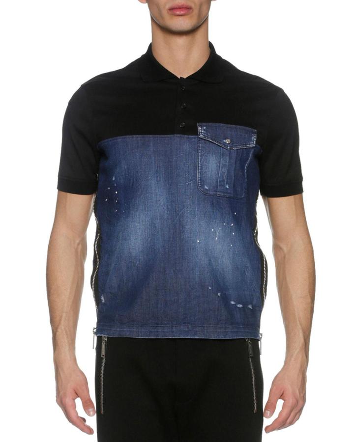 Denim & Pique Side-zip Polo