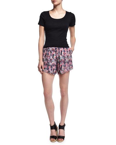 Layered-hem Chiffon Shorts, Bright Pink