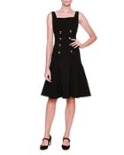 Sleeveless Square-neck Button-front Dress, Black (nero)