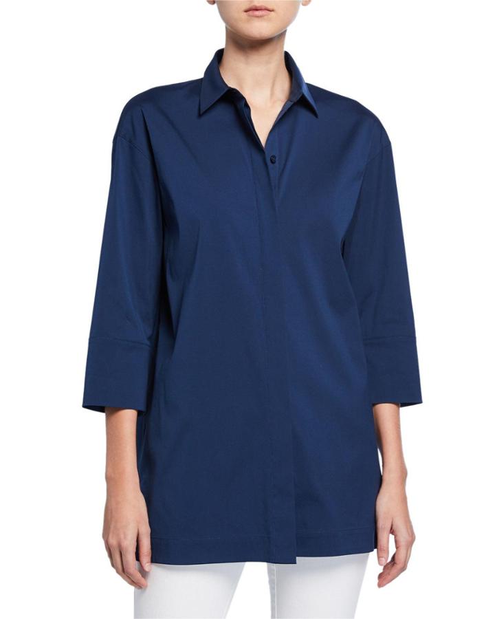 Wade 3/4-sleeve Italian Stretch-cotton Blouse