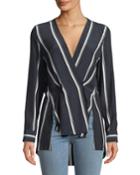 Debbi Striped Silk Drape-front Top