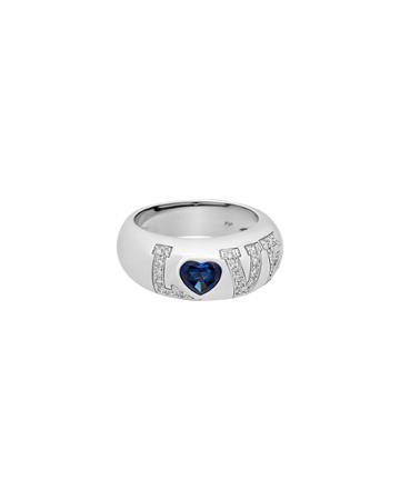 18k White Gold Diamond Love Sapphire Heart Ring,