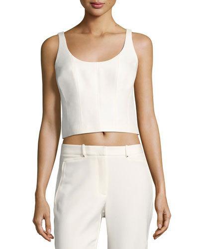 Scoop-neck Sleeveless Silk-blend Crop Top, White