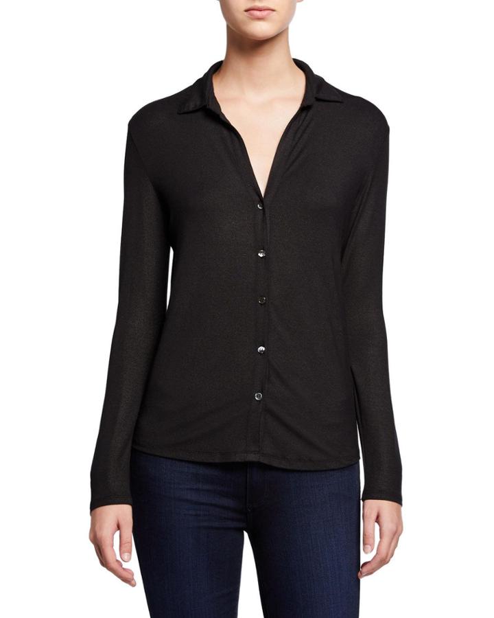 Metallic Long-sleeve Button-down Top