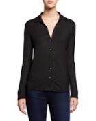 Metallic Long-sleeve Button-down Top