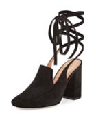 Posie Suede Ankle-wrap Loafer Pumps, Black