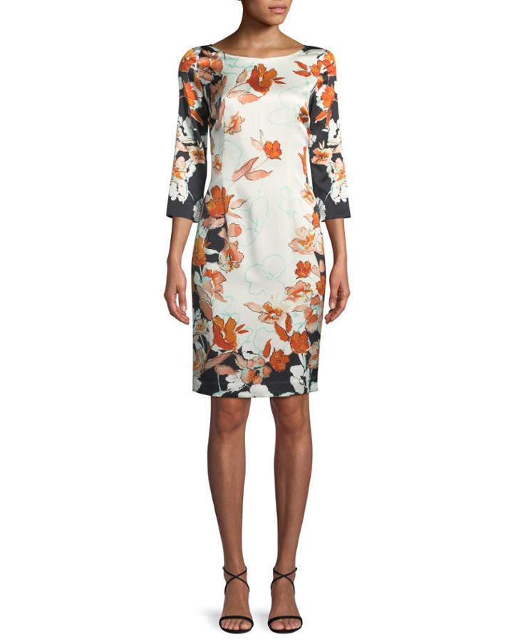 Modern Floral Stretch Charmeuse Dress