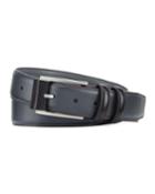 Men's Embossed-buckle Brushed Leather Double-loop Belt