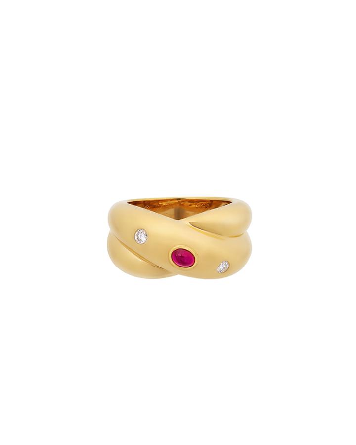 Estate 18k Yellow Gold Diamond And Ruby Ring,