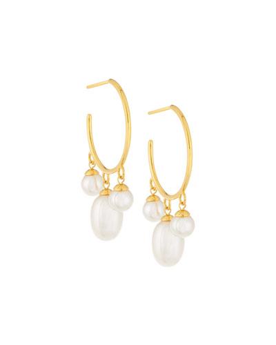 Golden Pearl Hoop Drop Earrings