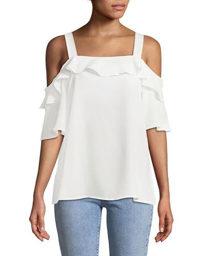 Cold-shoulder Crepe Ruffle Dblouse